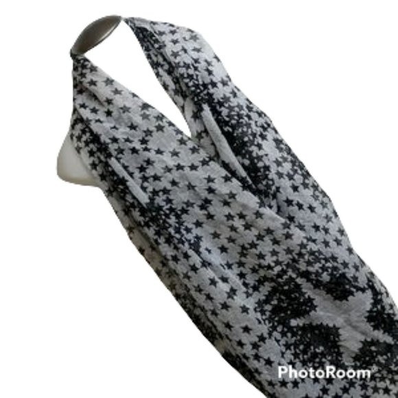 Infinity Scarf Stars White and Black Versatile Unisex Neckwear  Wrap - Picture 1 of 5